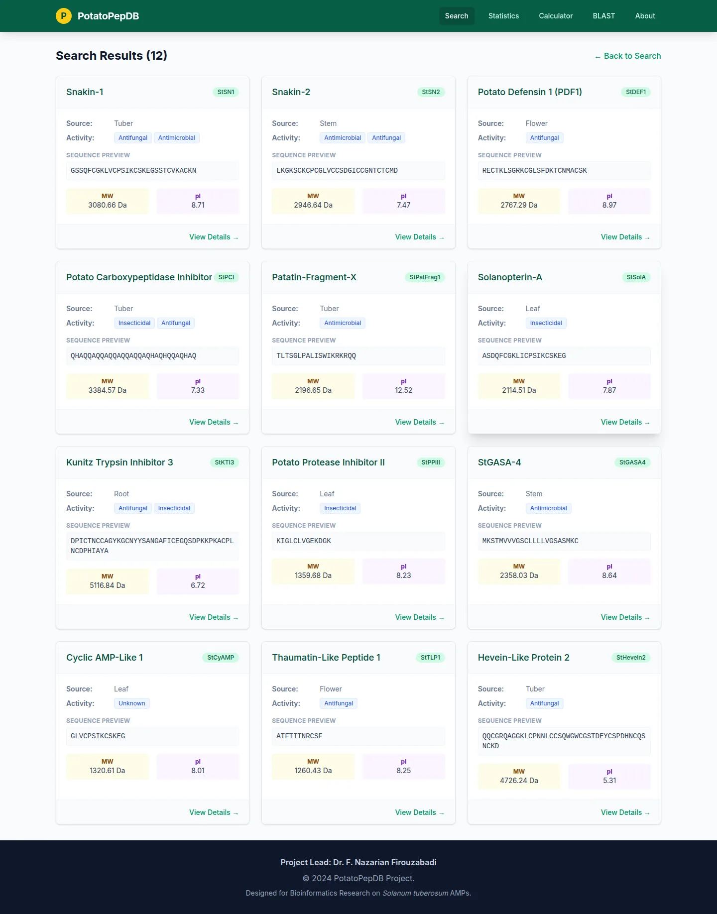 Search results with sequence and property previews