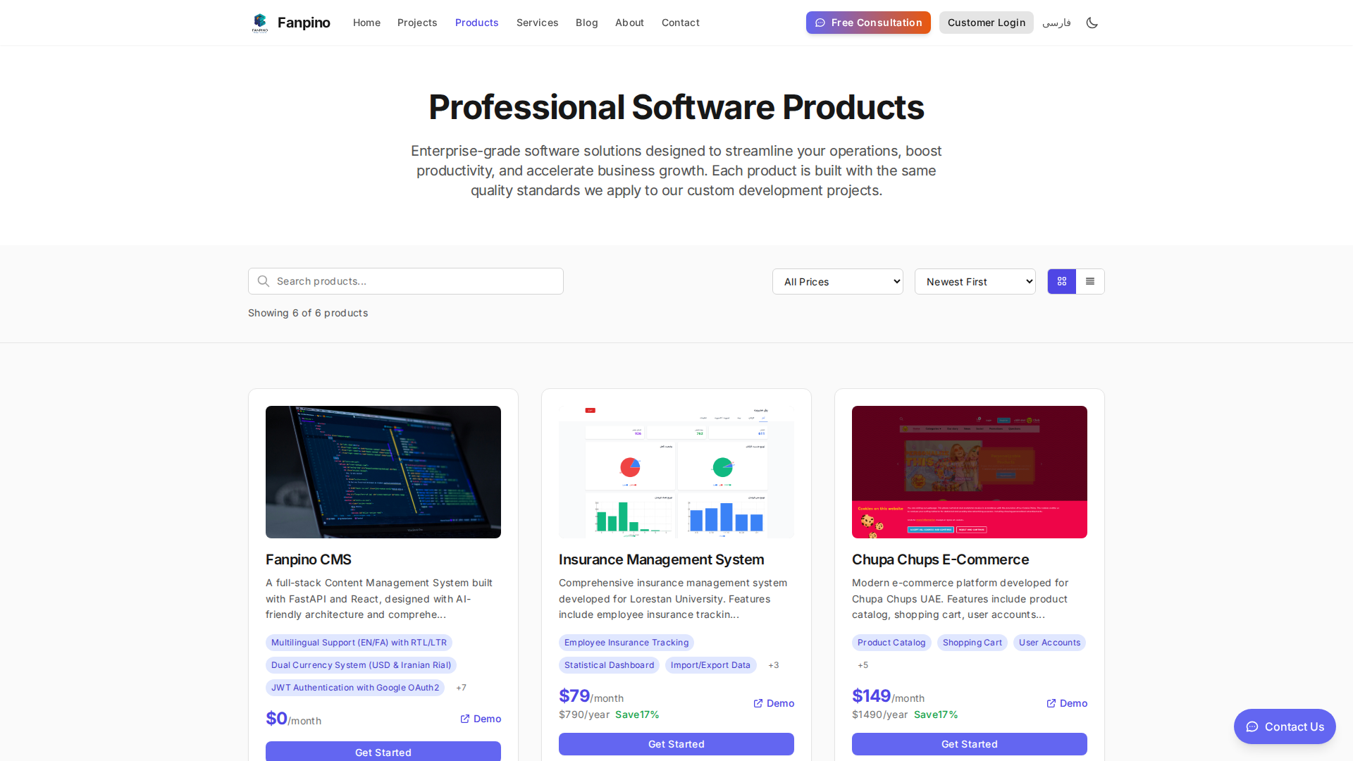 Products Showcase with Pricing